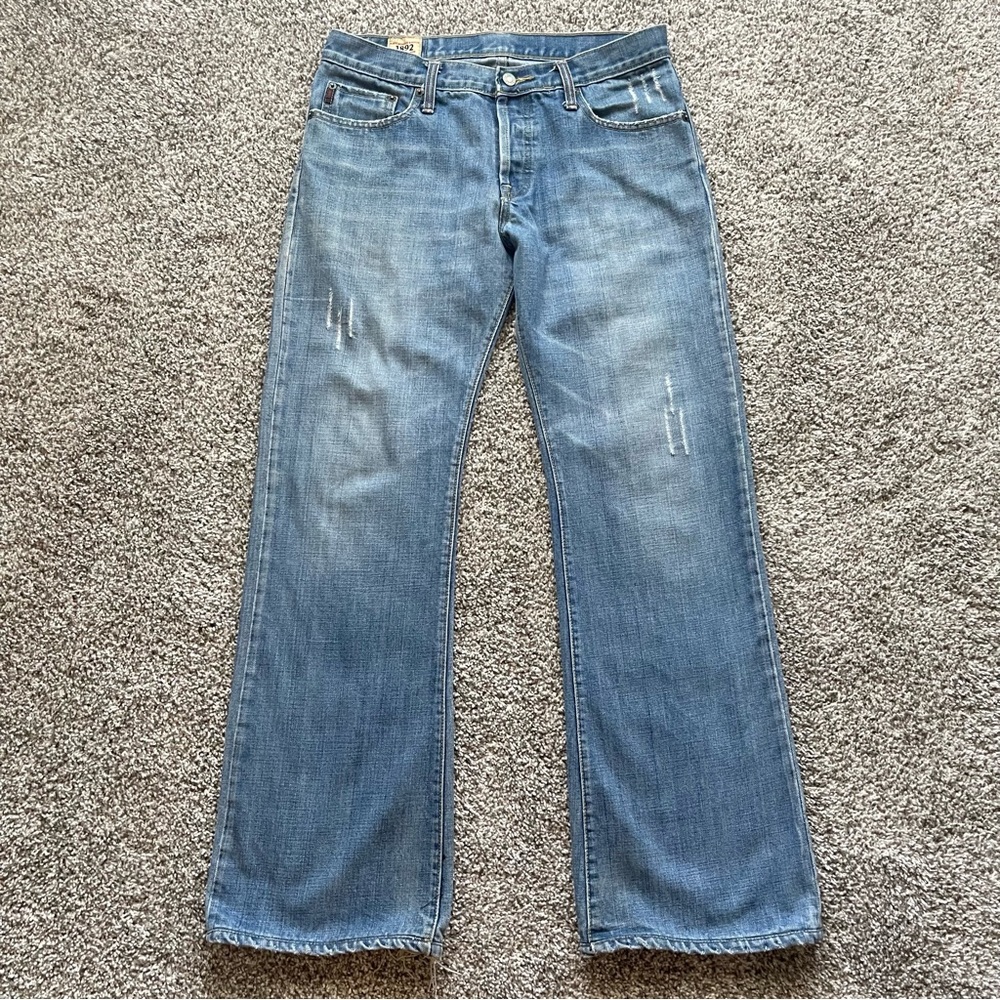 Abercrombie & Fitch 1892 Straight Leg Distressed Button Fly Blue Jeans Size 32